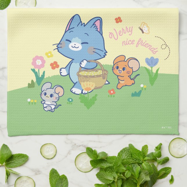 Anime Tom, Jerry, and Tuffy Picnic Kitchen Towel (Folded)