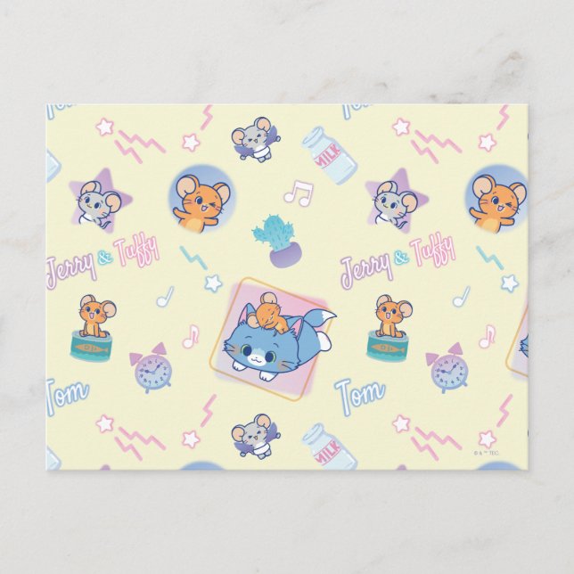 Anime Tom, Jerry, and Tuffy Playtime Pattern Postcard (Front)