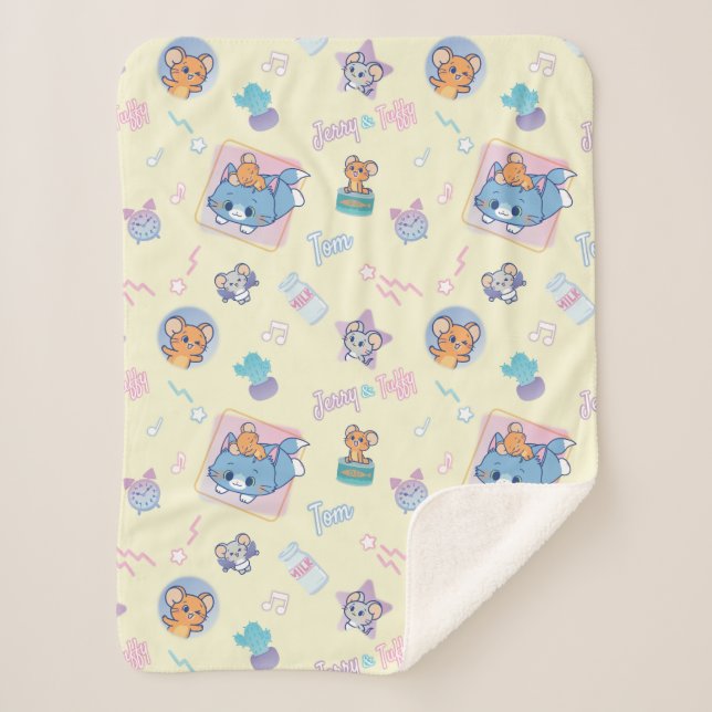 Anime Tom, Jerry, and Tuffy Playtime Pattern Sherpa Blanket (Front)