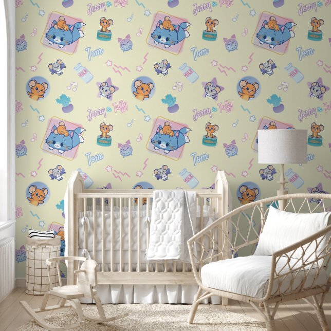 Anime Tom, Jerry, and Tuffy Playtime Pattern Wallpaper (Kids)