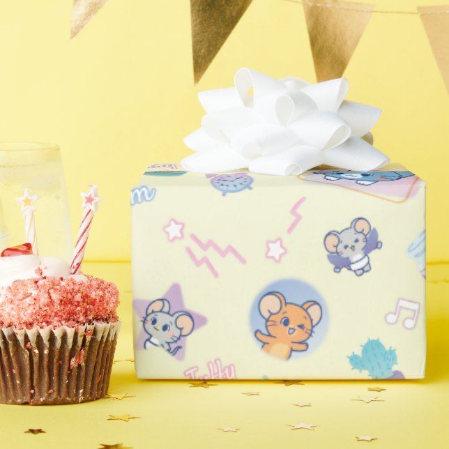 Anime Tom, Jerry, and Tuffy Playtime Pattern Wrapping Paper (Birthday Party)