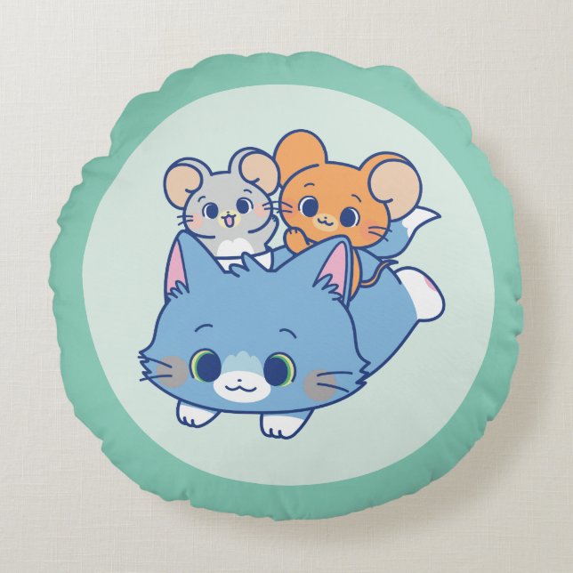 Anime Tom, Jerry, and Tuffy Round Pillow (Front)