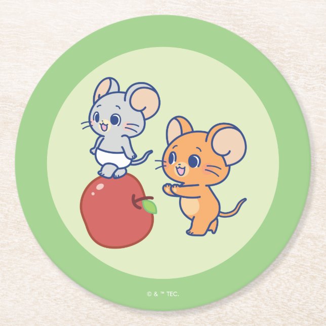 Anime Tuffy and Jerry Apple Rolling Round Paper Coaster (Front)