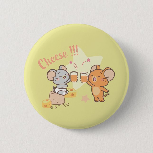 Anime Tuffy and Jerry Cheers to Cheese 2 Inch Round Button (Front)