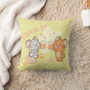 Anime Tuffy and Jerry Cheers to Cheese Throw Pillow