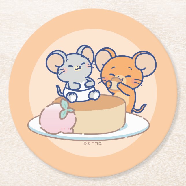 Anime Tuffy and Jerry Cheesecake Round Paper Coaster (Front)