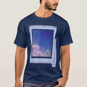 Anime Vaporwave Japanese Night City Cherry Blossom T-Shirt
