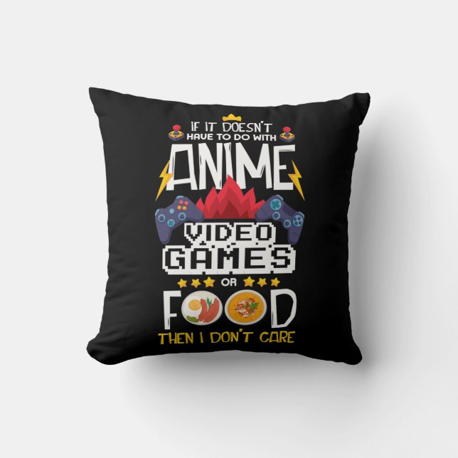 Anime Video Game Food Gamer Nerd Gaming Controller Throw Pillow (Front)