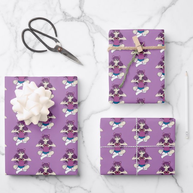 Anime Video Gamer Girl Wrapping Paper Sheet (Front)