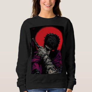 Anime Warrior Red Moon Sword Hug Art Sweatshirt