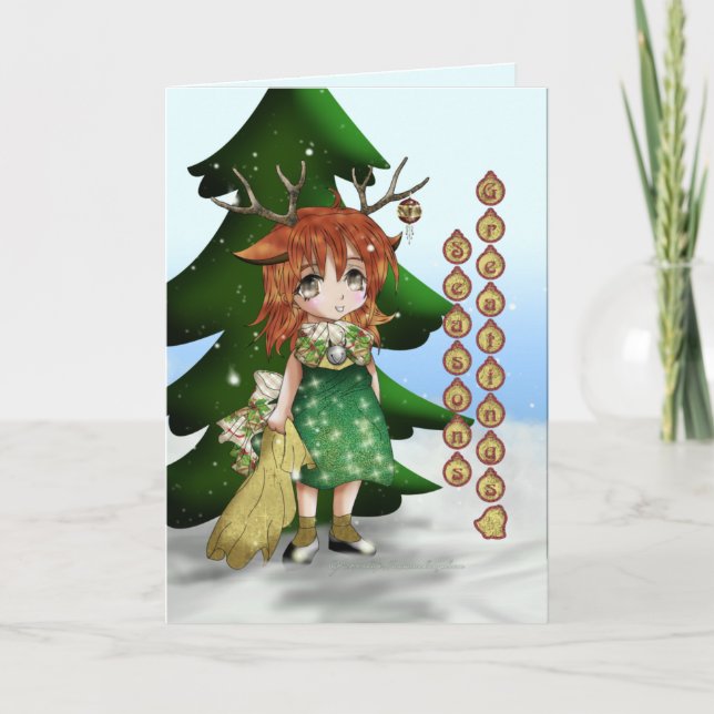 Anime Wee Deer Holiday Card (Front)