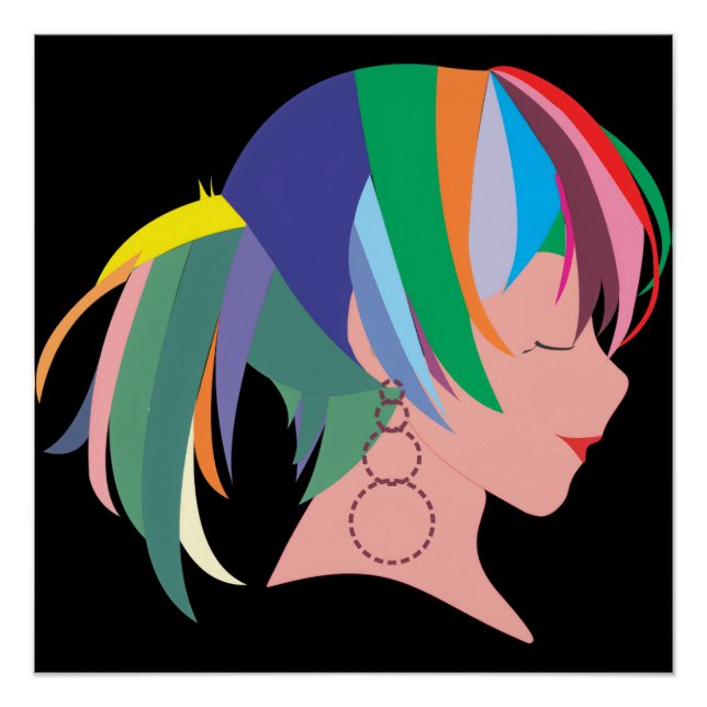 Anime with colorful hair poster (Front)