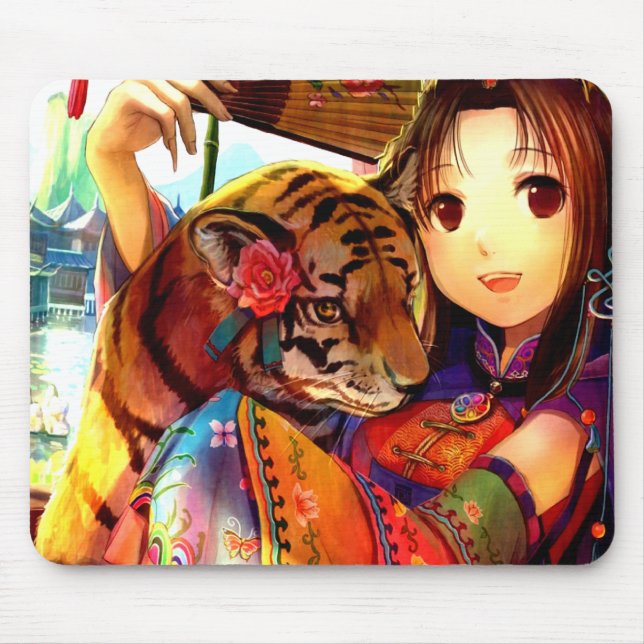 Anime With Tiger Mouse Pad (Front)