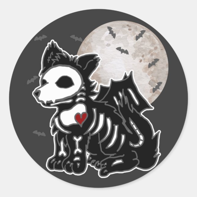 Anime Wolf Emo Goth Edgy Skeleton Halloween Dog Classic Round Sticker (Front)