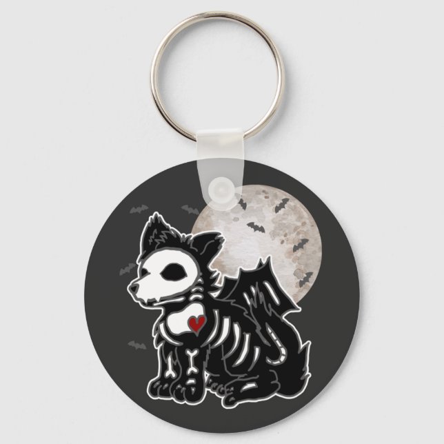 Anime Wolf Emo Goth Edgy Skeleton Halloween Dog Ma Keychain (Front)
