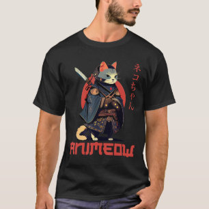 ANIMEOW Fun Cute Samurai Kawaii Cat Ninja Costume  T-Shirt