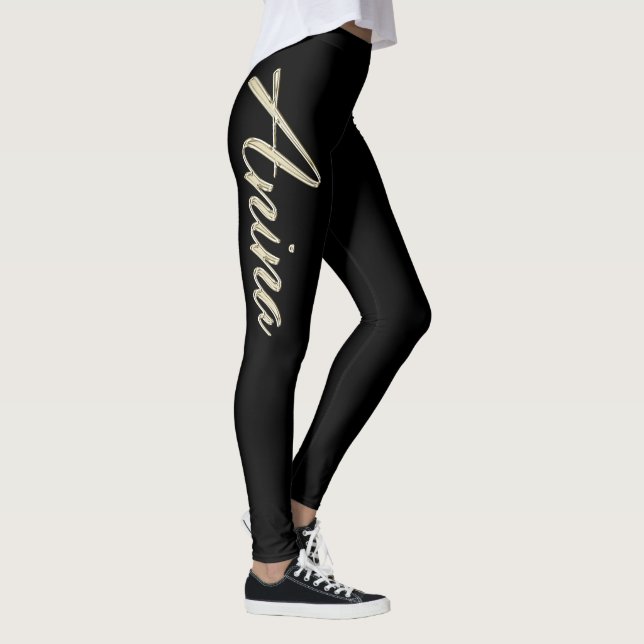 Anina white gold Handwriting trousers Leggings (Right)