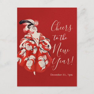 Anisette Red New Year's Eve Invitation Postcard
