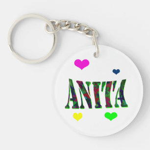 Anita, Name Logo With Love Hearts, Keychain