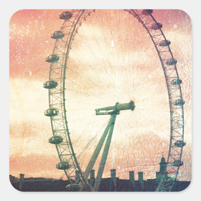Anitiqued London Eye at Sunrise Square Sticker (Front)