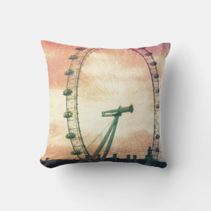 Anitiqued London Eye at Sunrise Throw Pillow