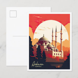 Ankara Turkey Art Vintage Travel Illustration Postcard