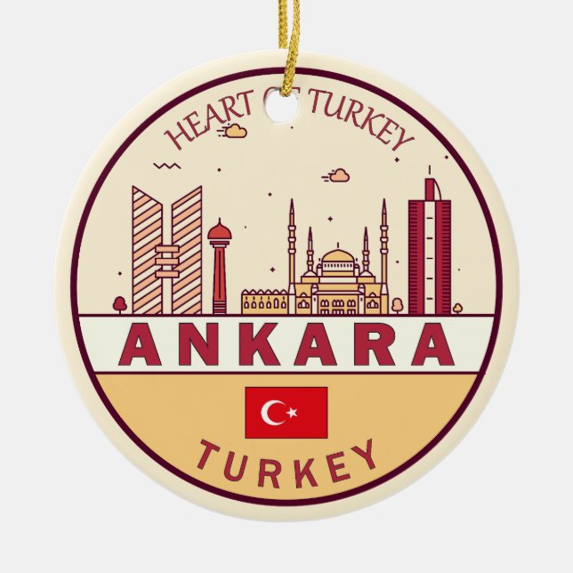 Ankara Turkey City Skyline Emblem Ceramic Ornament (Front)