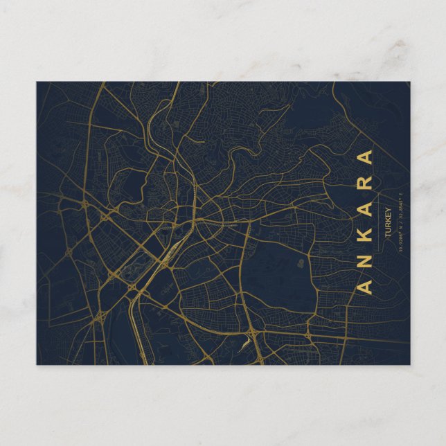 Ankara Turkey Map Minimal Postcard (Front)