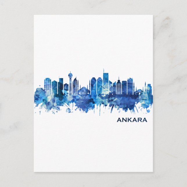 Ankara Turkey Skyline Blue Holiday Postcard (Front)