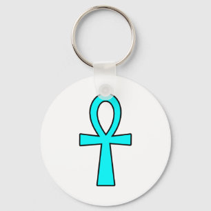 Ankh Egyptian Hieroglyphic Cross Key Life Blue Keychain
