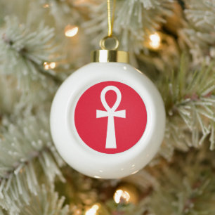 Ankh Egyptian Symbol Ceramic Ball Christmas Ornament
