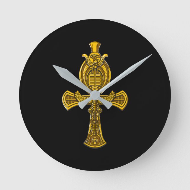 Ankh Eye Of Horus Ancient Egyptian Sacred Symbol Round Clock (Front)