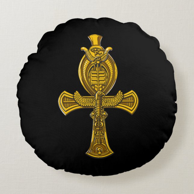 Ankh Eye Of Horus Ancient Egyptian Sacred Symbol Round Pillow (Front)