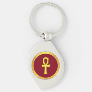 Ankh Tau Cross with Golden Circle on Crimson Keychain