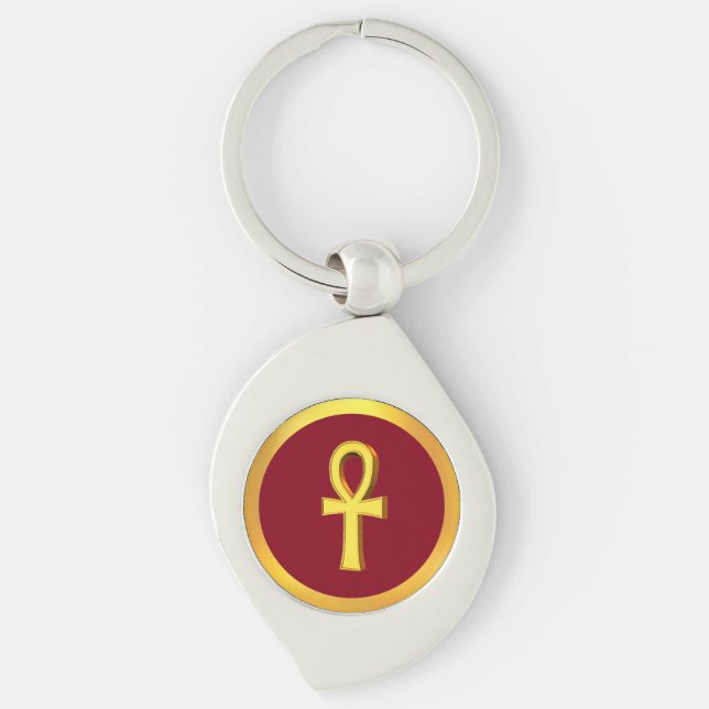 Ankh Tau Cross with Golden Circle on Crimson Keychain (Front)
