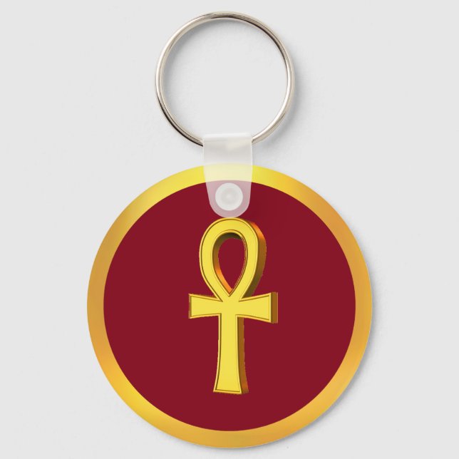 Ankh Tau Cross with Golden Circle on Crimson Keychain (Front)