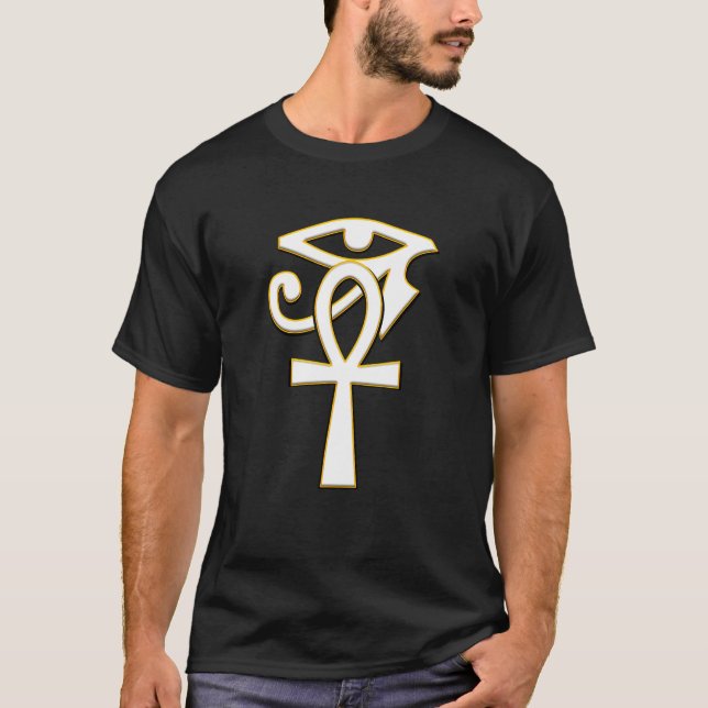 Ankh With Eye Of Ra Horus Hieroglyphs Egyptian Sym T-Shirt (Front)