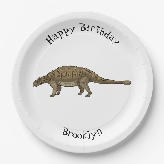 Ankylosaurus cartoon illustration paper plate (Front)