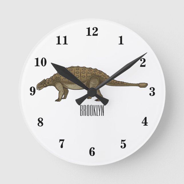 Ankylosaurus cartoon illustration round clock (Front)