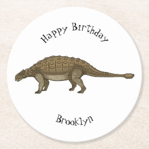 Ankylosaurus cartoon illustration round paper coaster