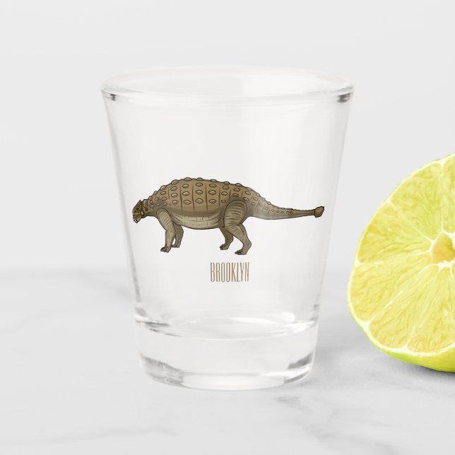 Ankylosaurus cartoon illustration  shot glass (Front)
