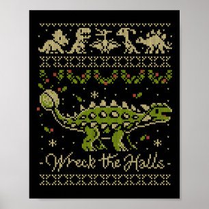 Ankylosaurus Dinosaur Christmas Sweater  Poster