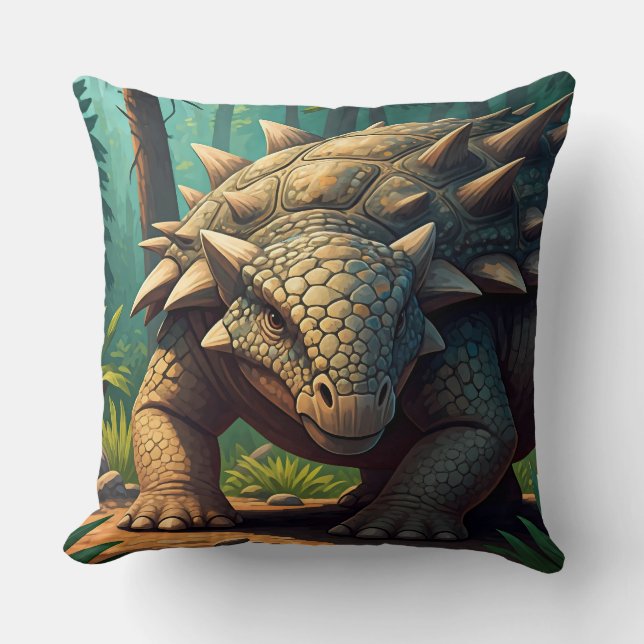 Ankylosaurus in the Jungle Throw Pillow (Front)