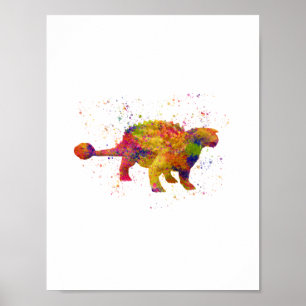 Ankylosaurus watercolor silhouette poster