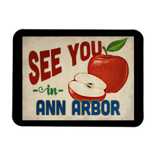 Ann Arbor Michigan Apple - Vintage Travel Magnet