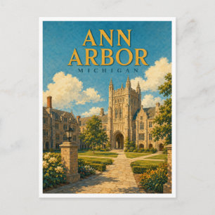 Ann Arbor Michigan Law Quad GeoSaga Postcard