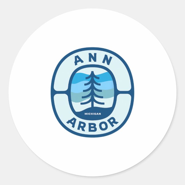 Ann Arbor Michigan Mi Retro Winter Forest Souvenir Classic Round Sticker (Front)