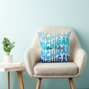 Ann Arbor, Michigan Pillow Repeating Blue