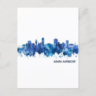 Ann Arbor Michigan Skyline Blue Holiday Postcard