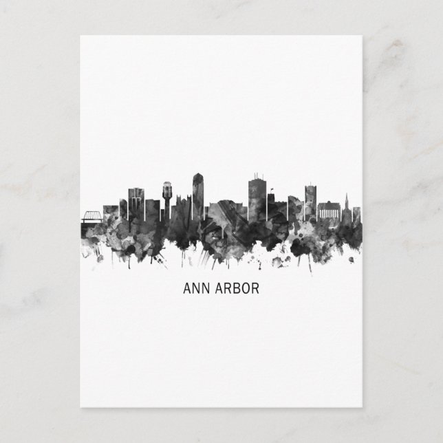 Ann Arbor Michigan Skyline BW Invitation Postcard (Front)
